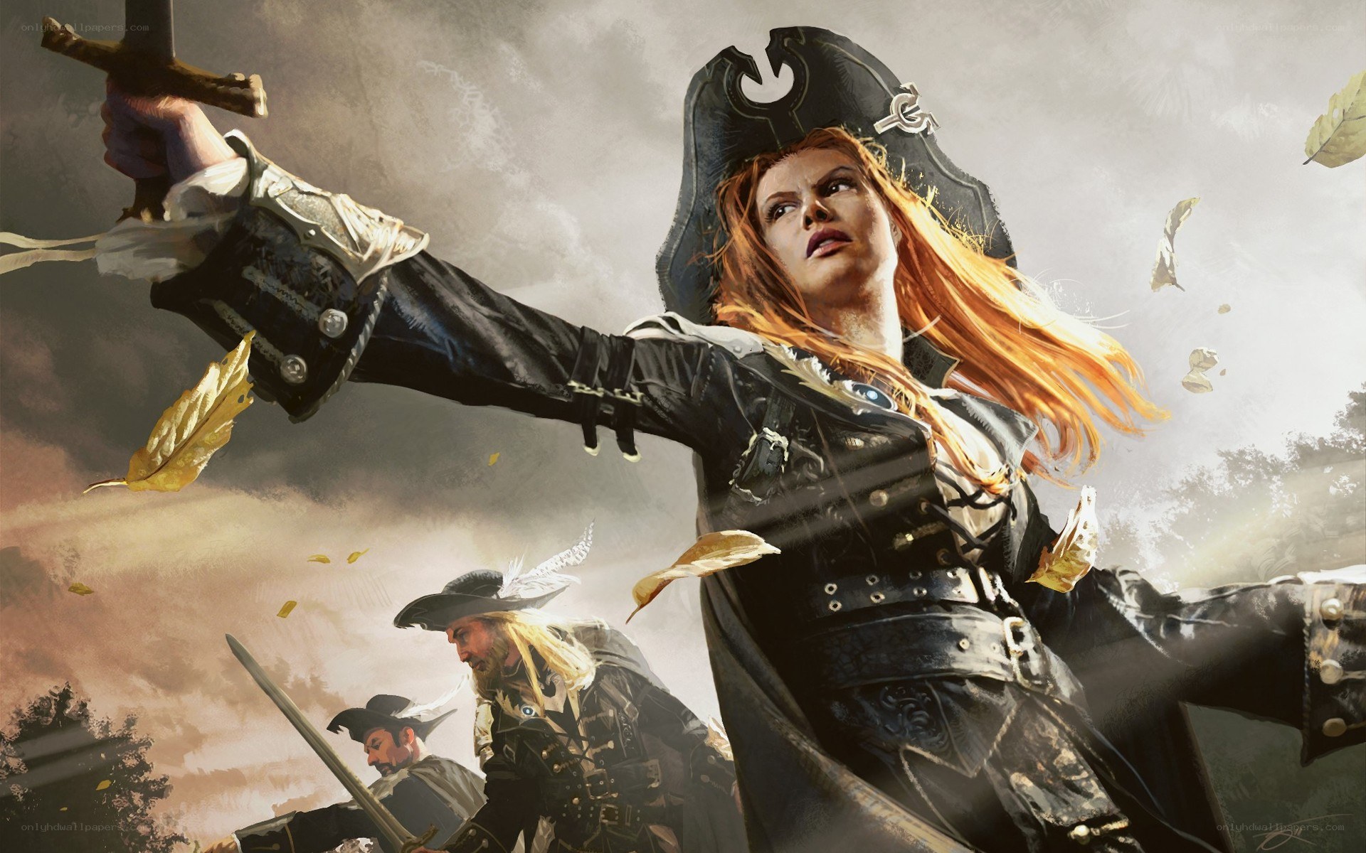 Pirate captain leading her crew