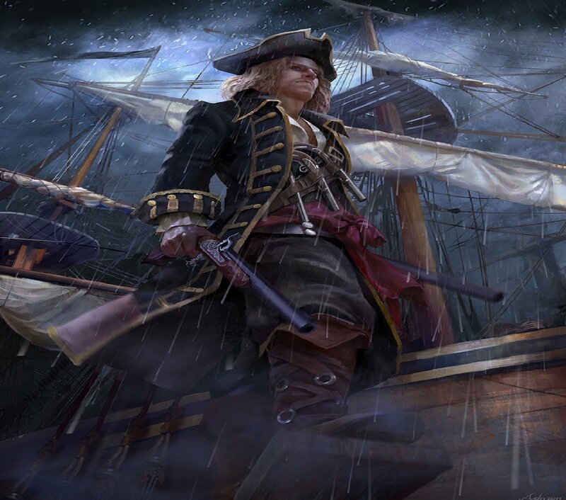 Pirate Captain on Ship — Black