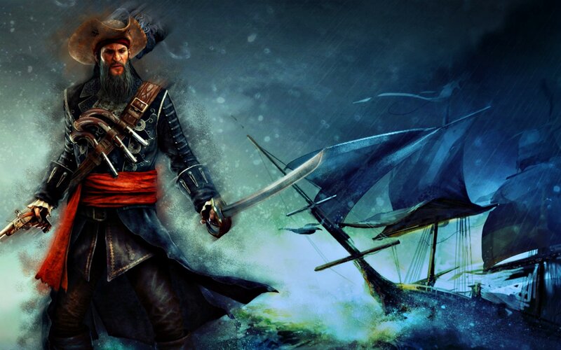 Pirate Captain on Stormy Sea