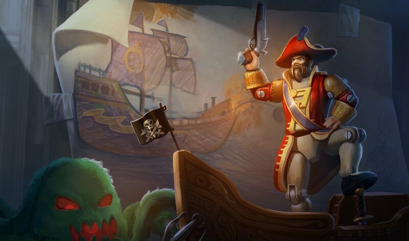 Pirate captain with a monster