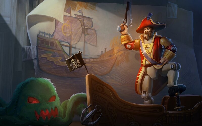 Pirate captain with mechanical leg