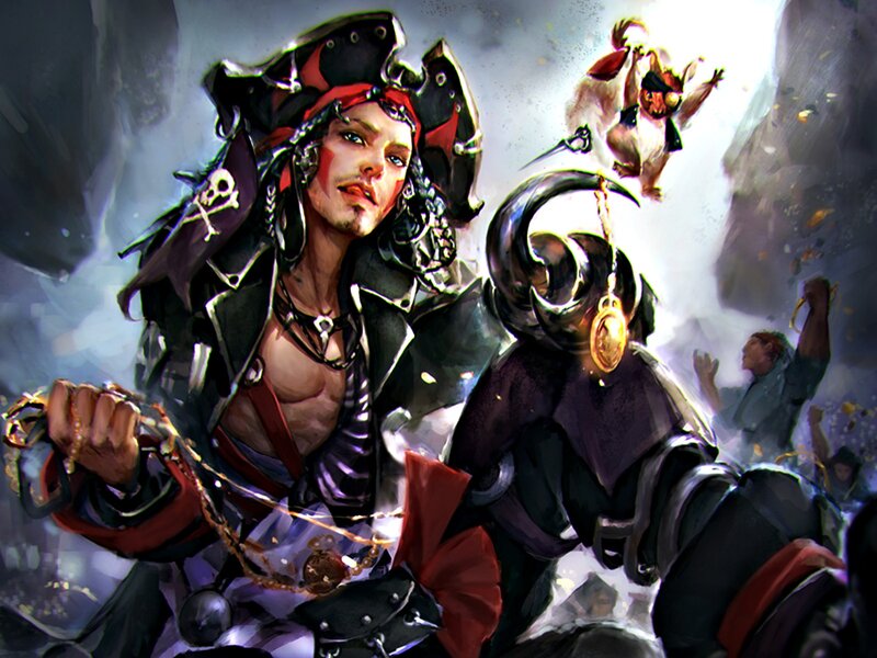 Pirate Captain with Parrot — Black, Dramatic