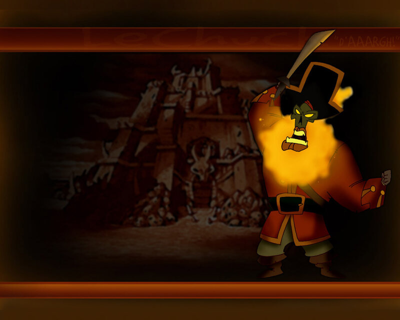 pirate character in flames