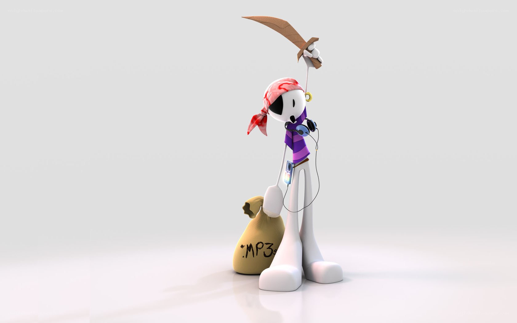 Pirate character with MP3 bag