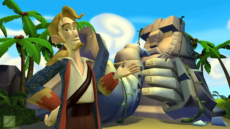 pirate character with stone statue