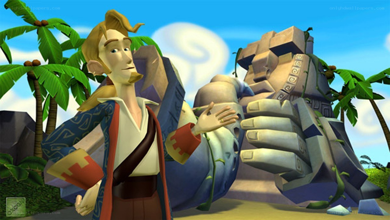pirate character with stone statue