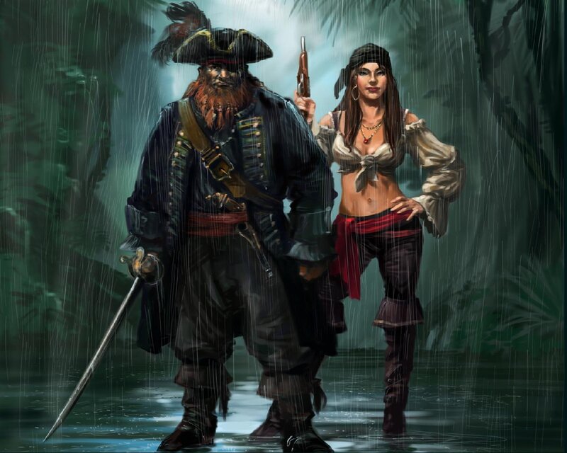 Pirate Couple in Rain — Green