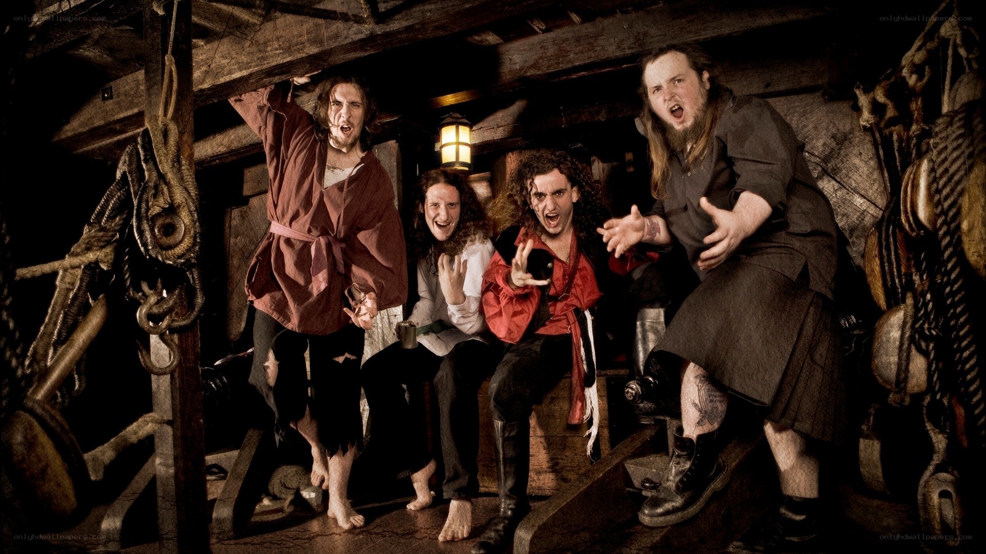 Pirate crew on ship deck