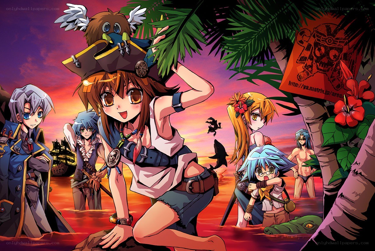 Pirate crew on tropical island