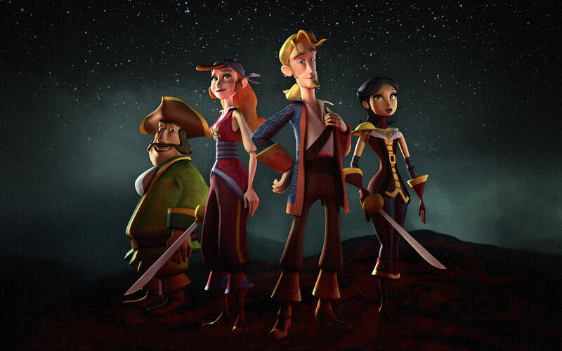 Pirate crew under stars