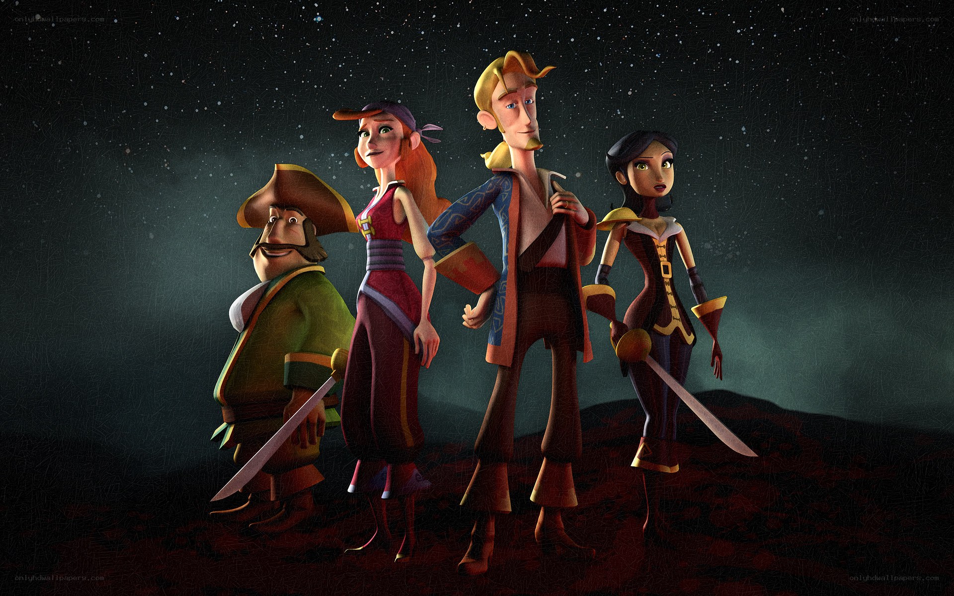 Pirate crew under stars