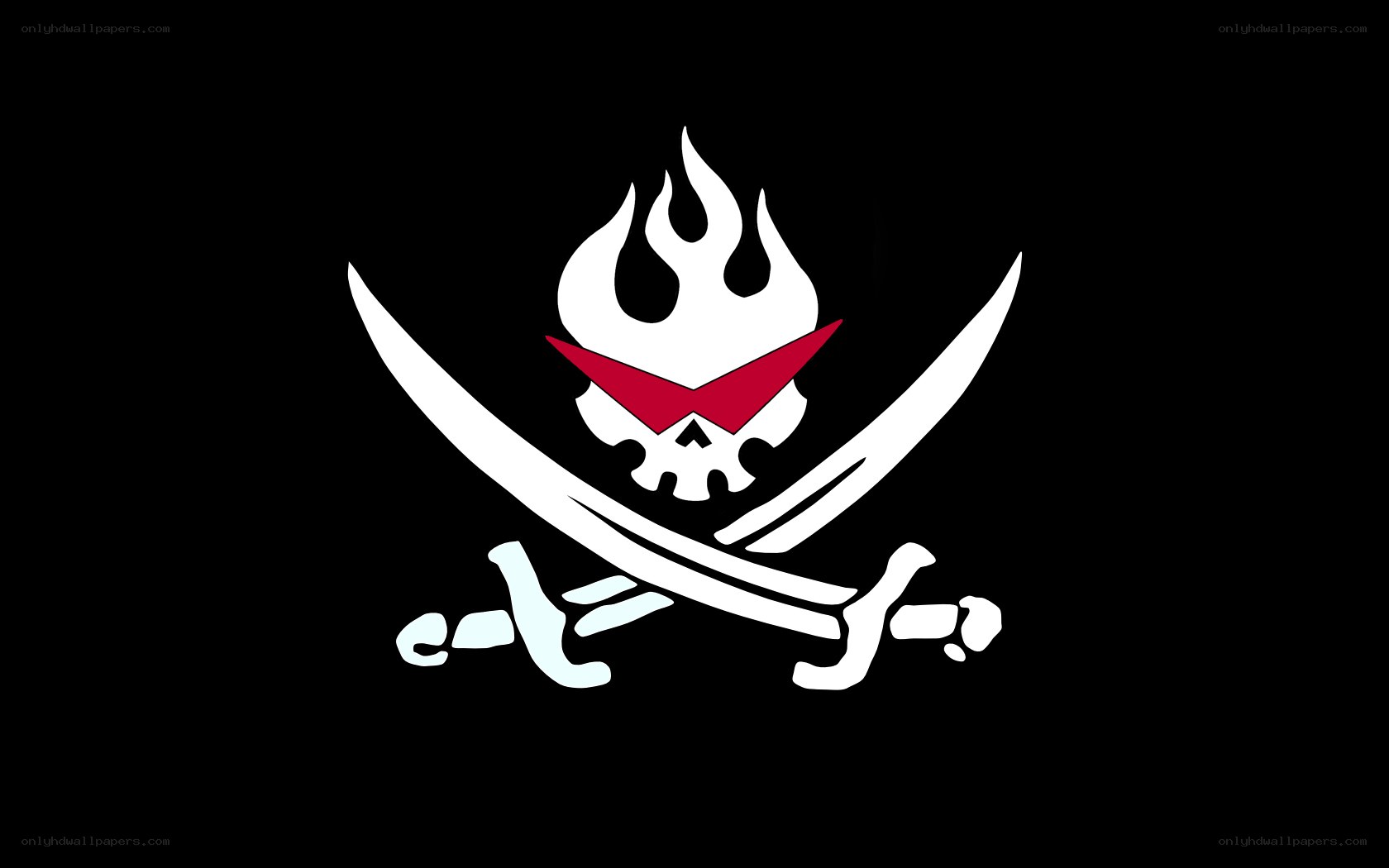 Pirate flag with skull and flames