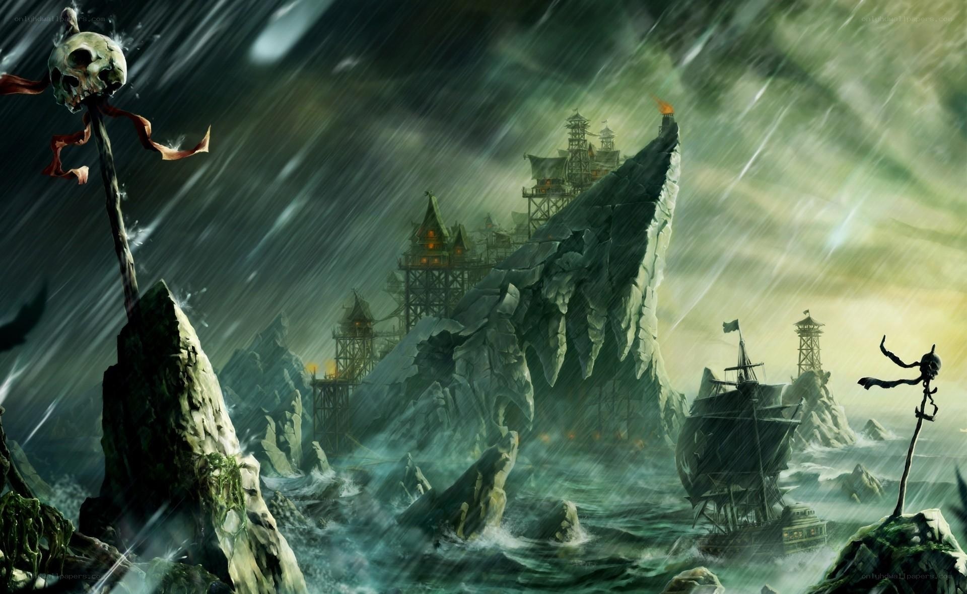 Pirate fortress in storm