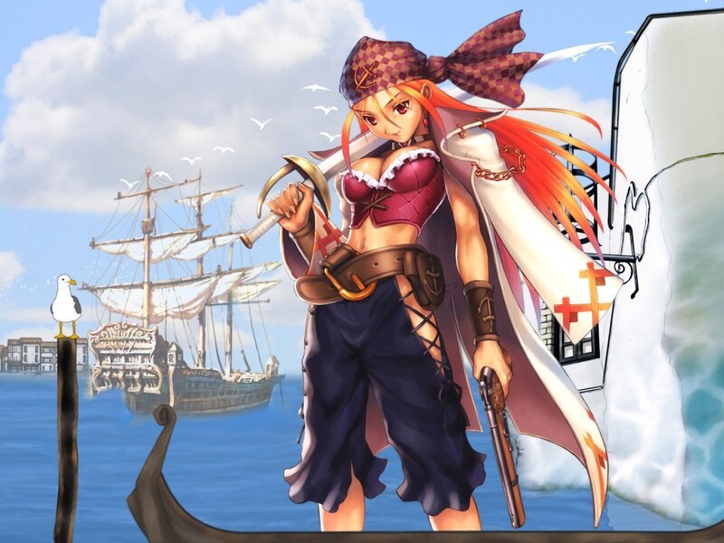 pirate girl at the harbor