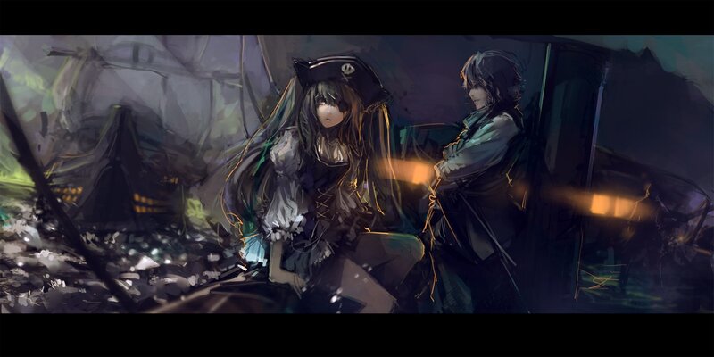 Pirate girl in a shipwreck