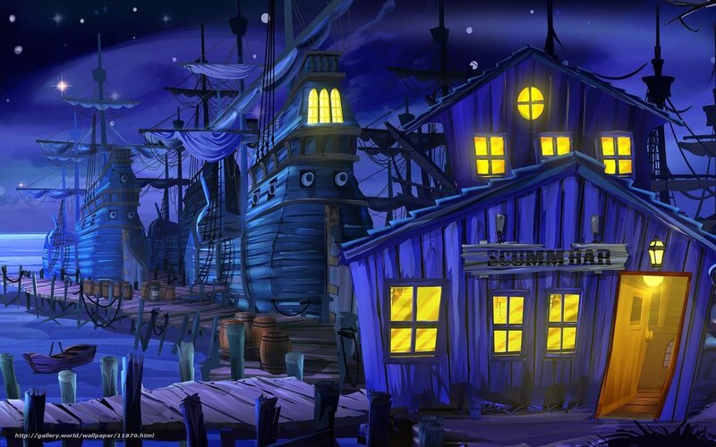 Pirate harbor at night