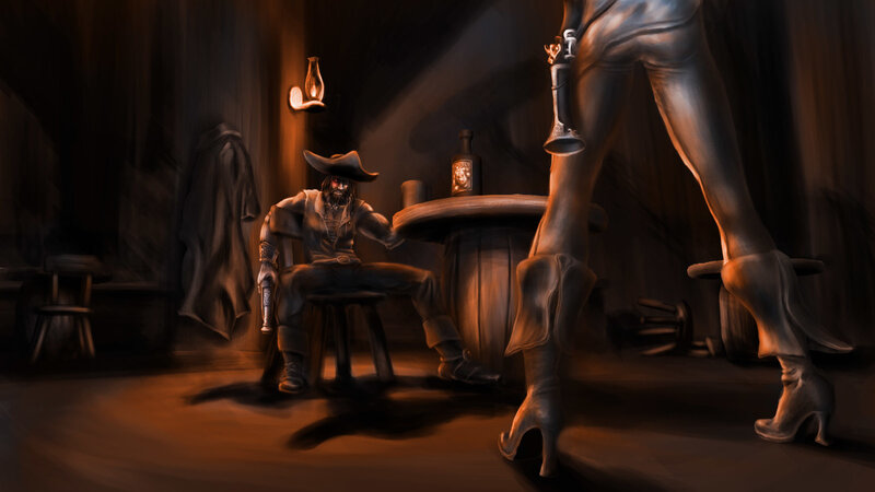 Pirate in a dimly lit tavern