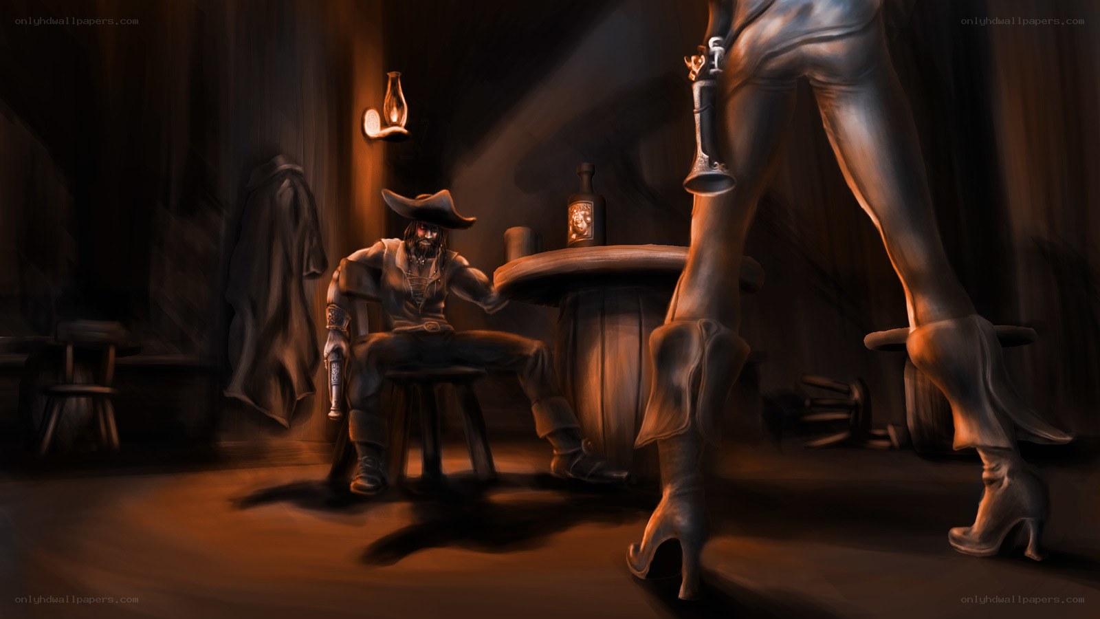 Pirate in a dimly lit tavern