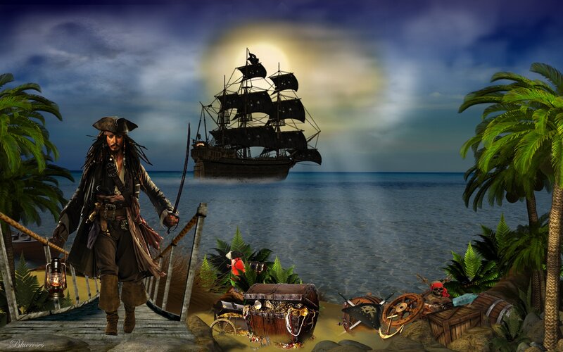 Pirate on a Beach — Blue, Dramatic, Night