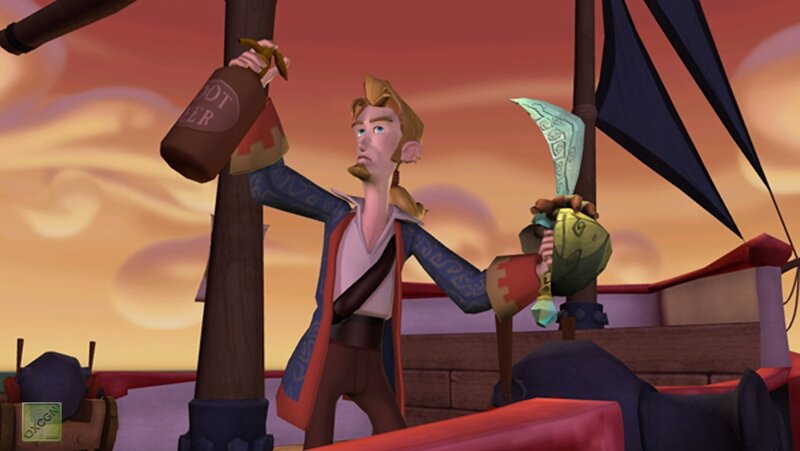 pirate on a ship at sunset