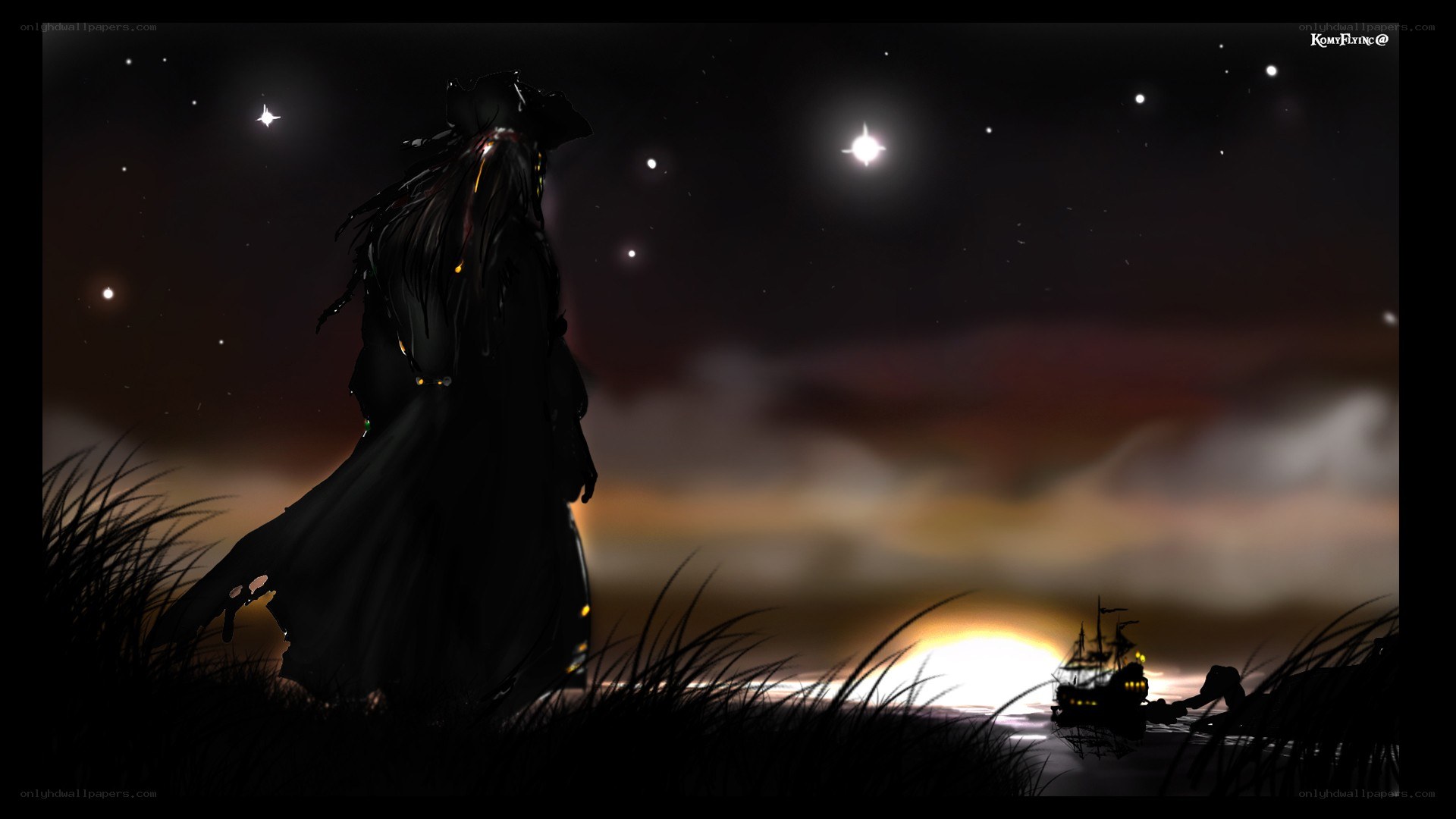 pirate on a shore at night