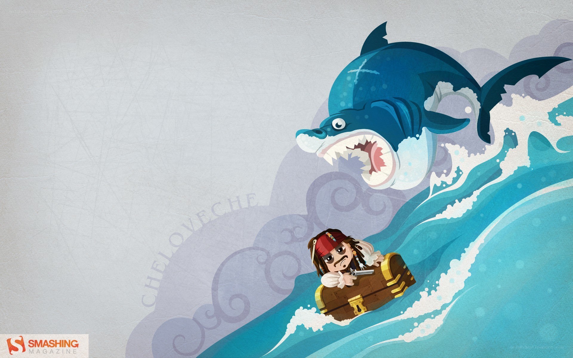 Pirate on a wave with shark