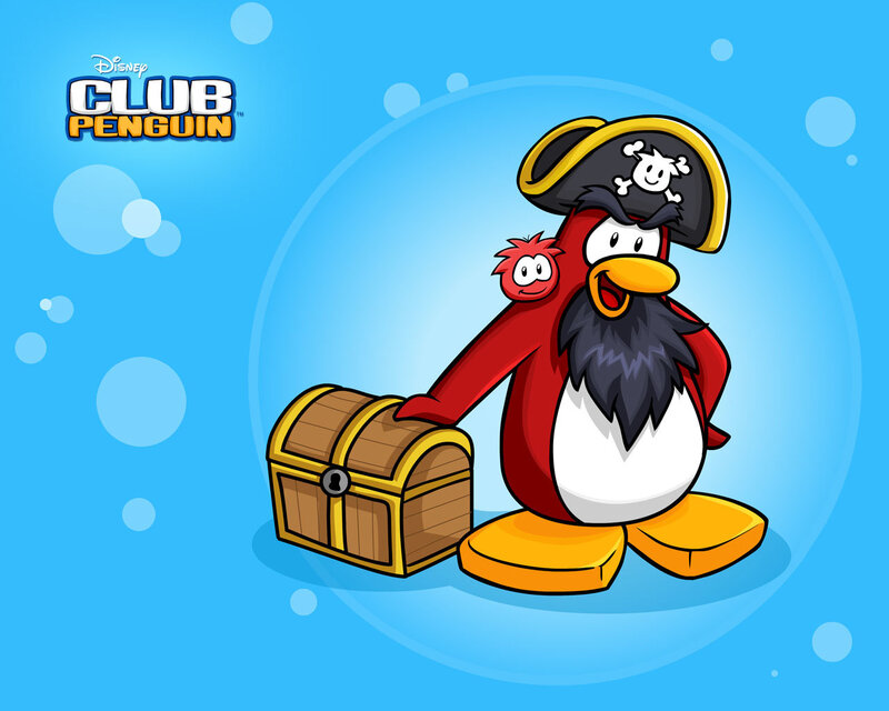 Pirate penguin with treasure chest
