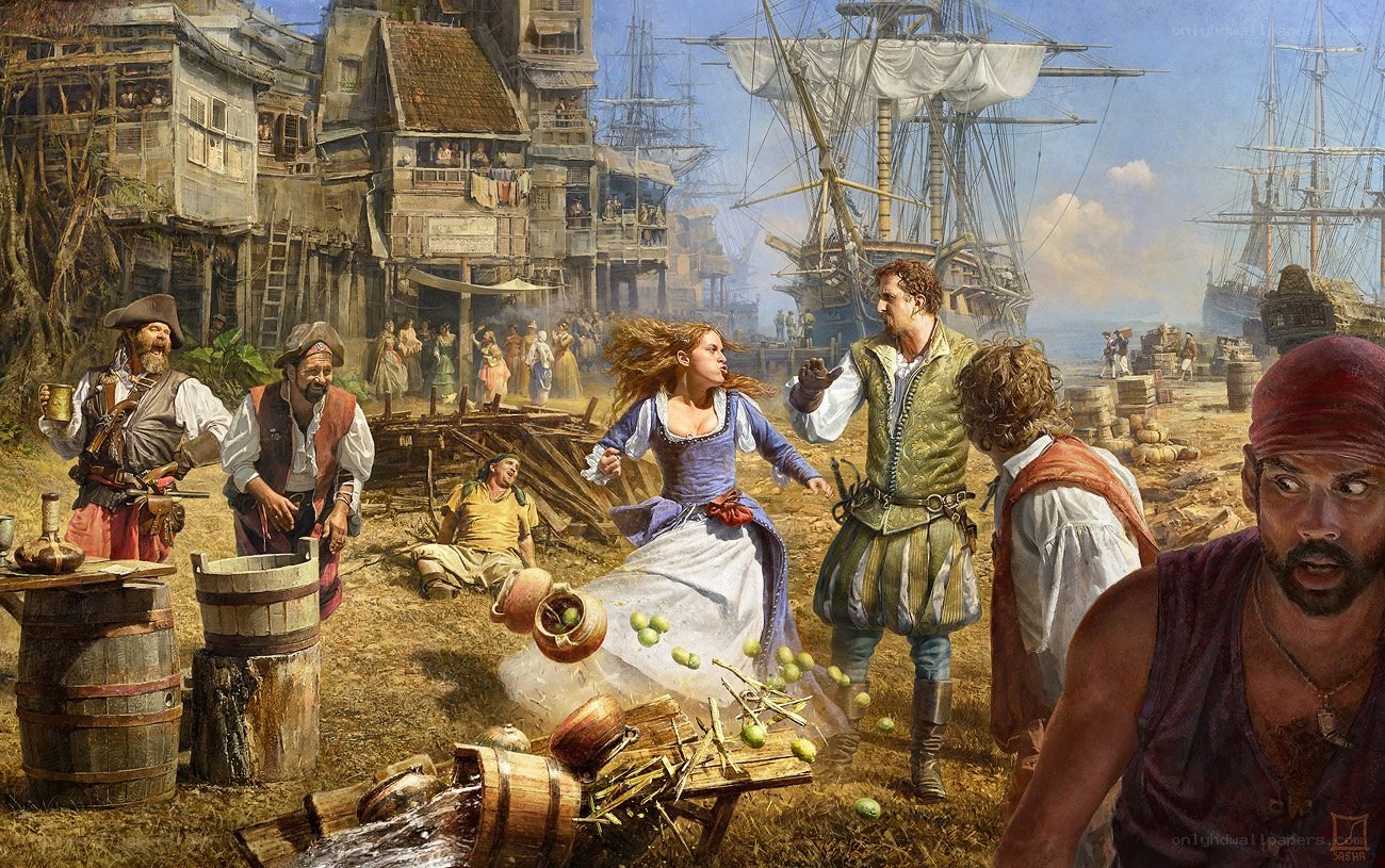 Pirate port chaos scene
