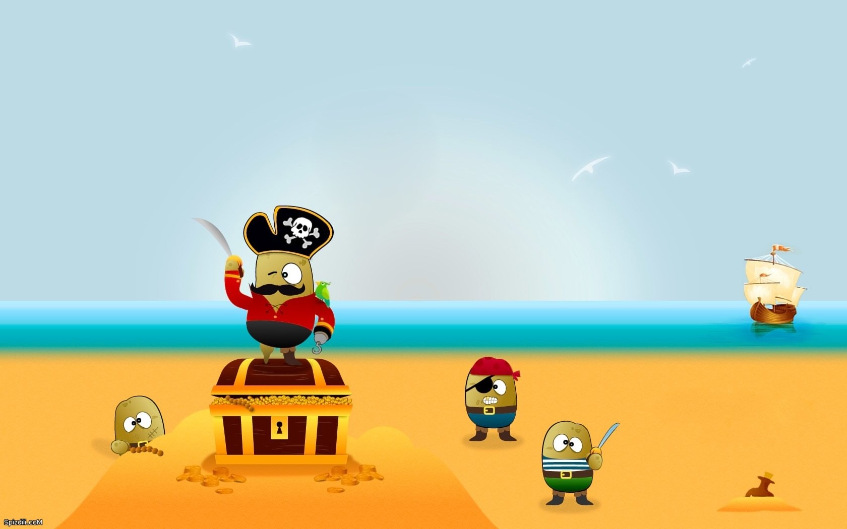Pirate potatoes on a beach