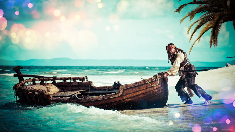 Pirate Pushing Boat — Blue, Dramatic