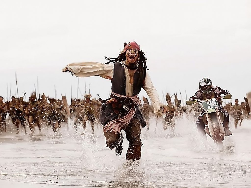 Pirate running from soldiers