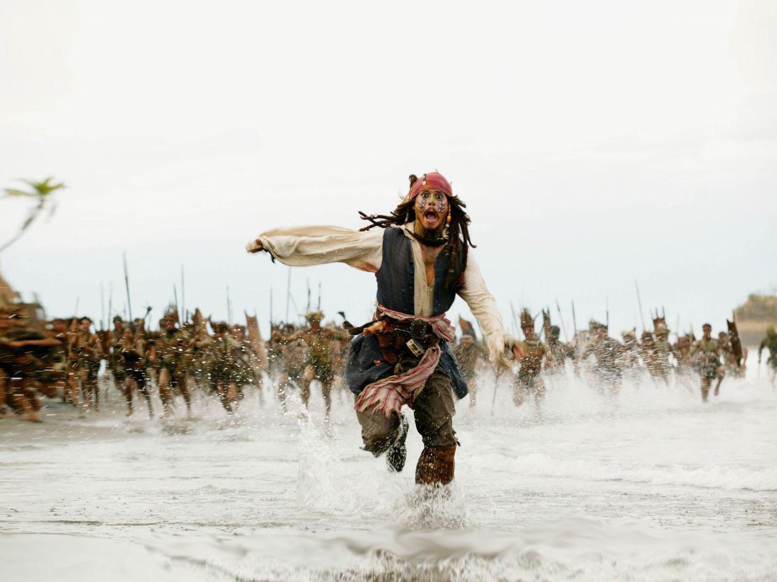 Pirate running from warriors