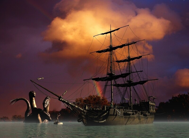 Pirate Ship and Sea Monster