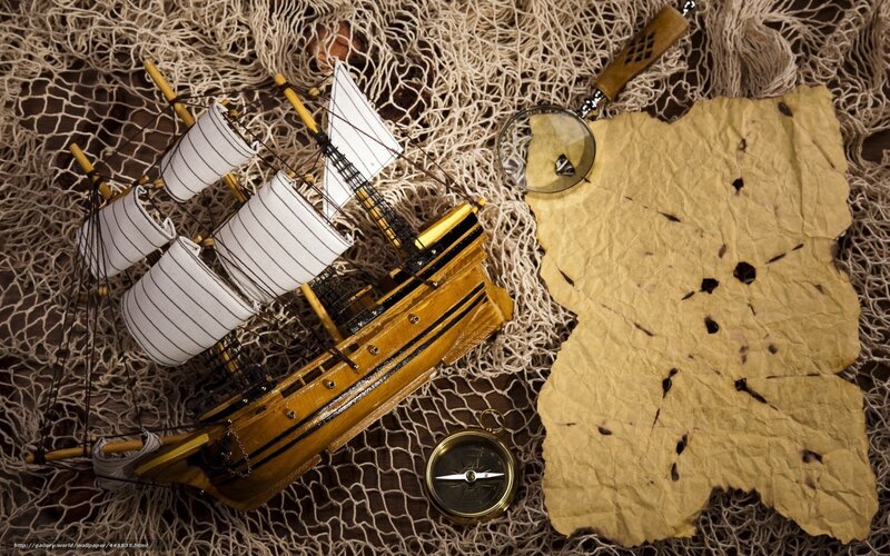 Pirate ship and treasure map