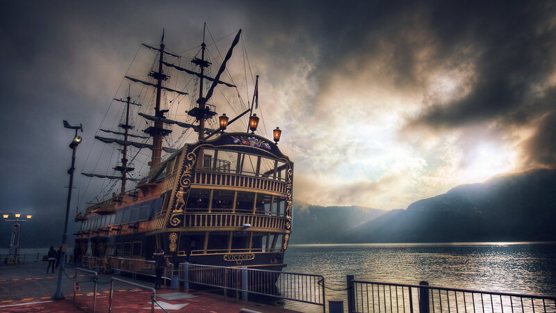 Pirate Ship at Dock — Gray