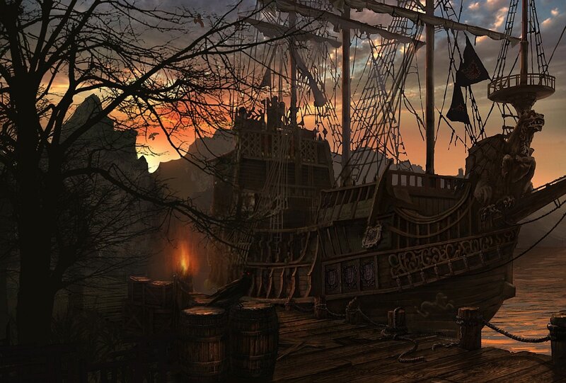 Pirate Ship at Dock — Orange