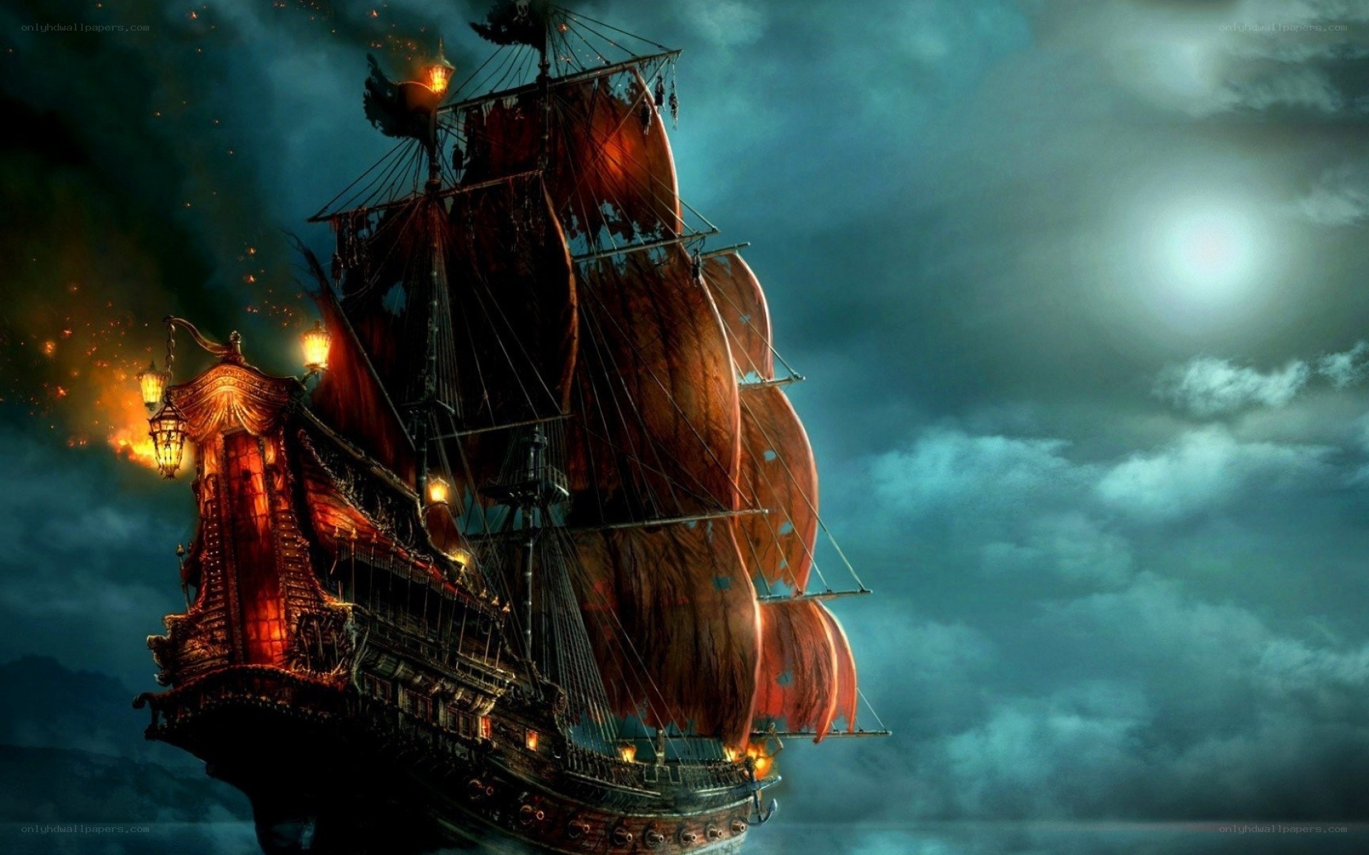 pirate ship at night