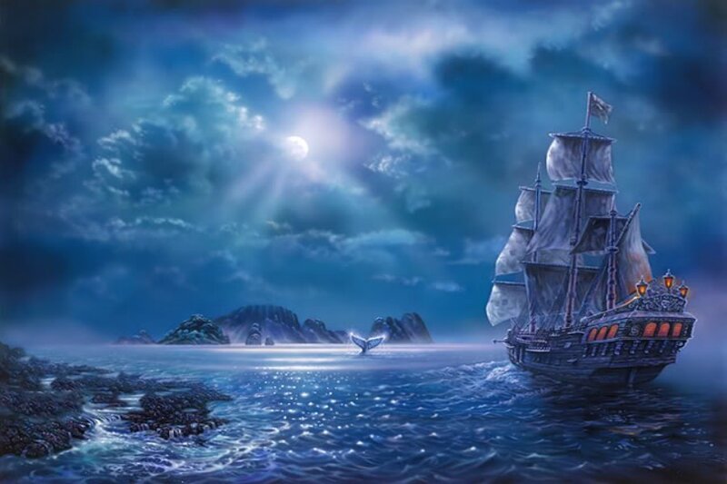 Pirate ship at night