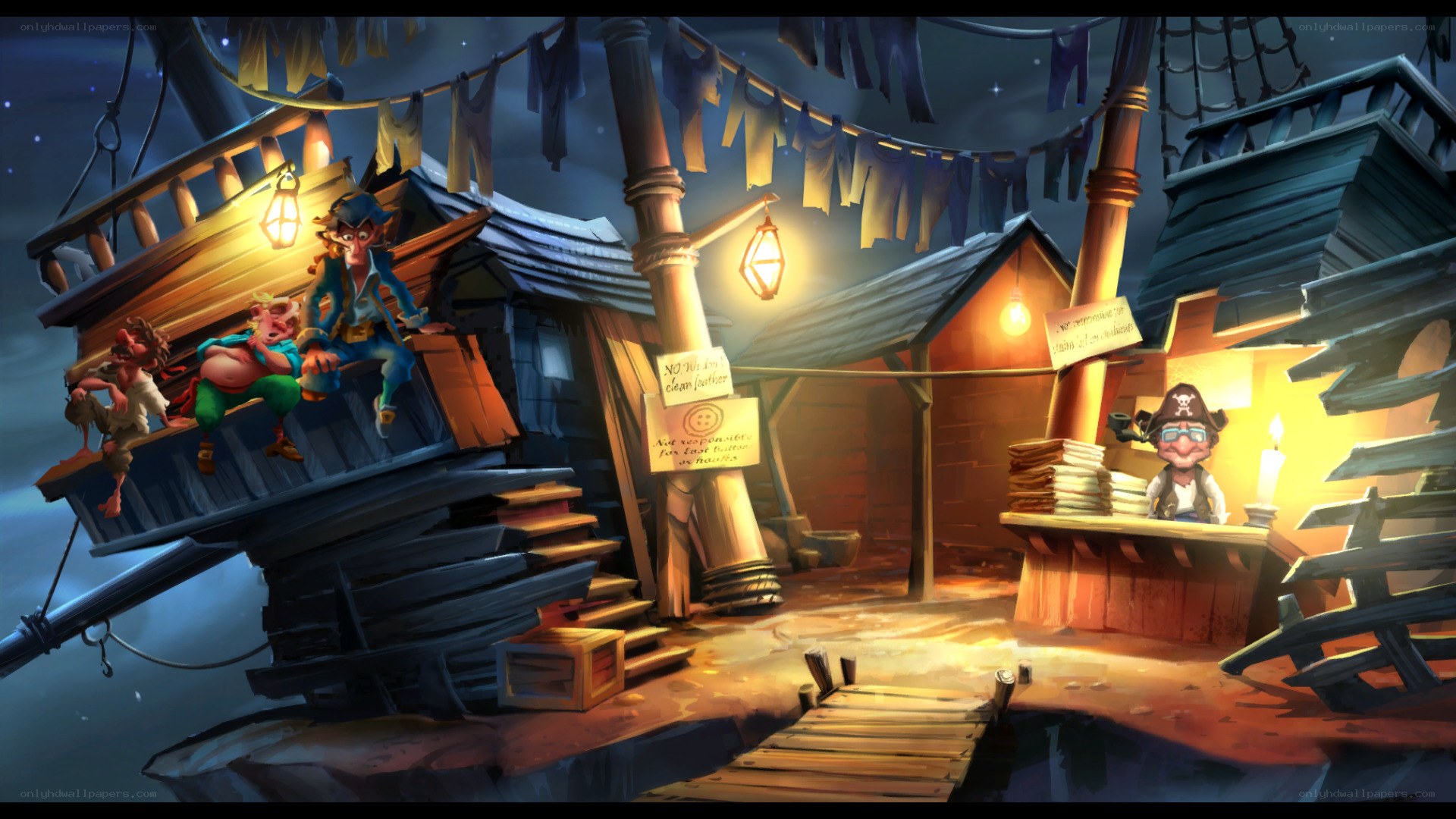 Pirate ship at night