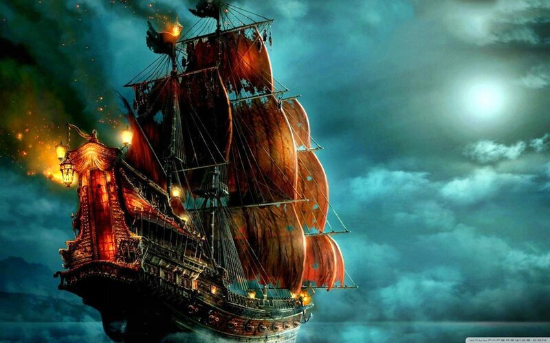 Pirate Ship at Night — Blue