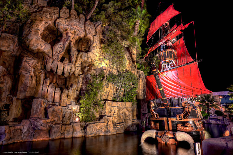 Pirate Ship at Night — Red, Dramatic, Photograph