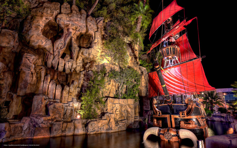 Pirate Ship at Night — Red, Dramatic