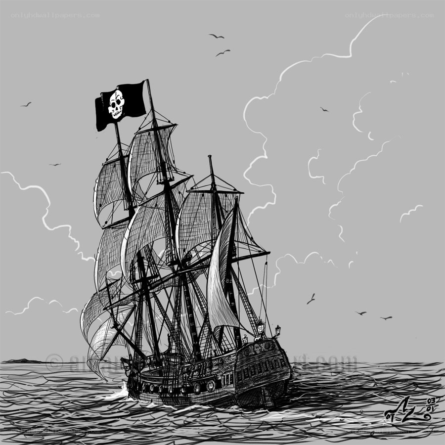 pirate ship at sea