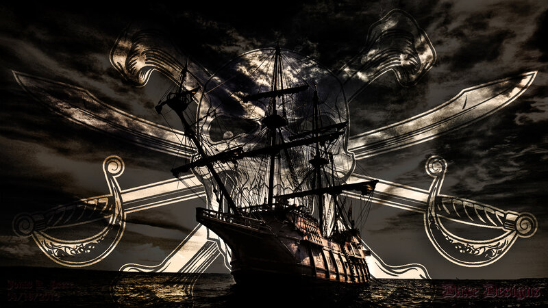 Pirate Ship at Sea — Black