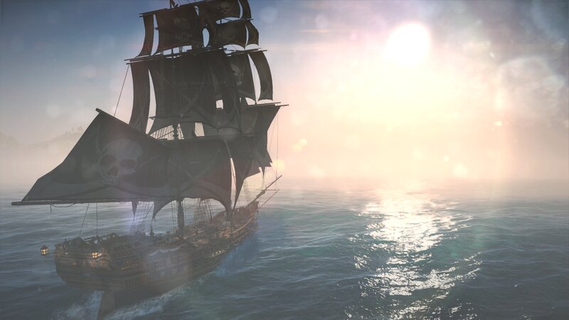 Pirate Ship at Sea — Blue, Dramatic, Sunset, 3d Render