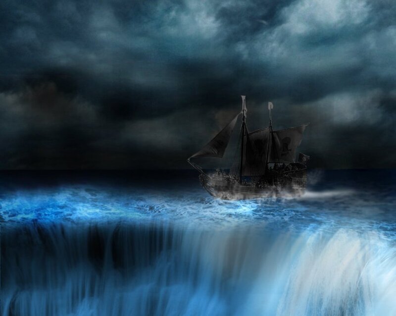 Pirate Ship at Sea — Blue, Dramatic