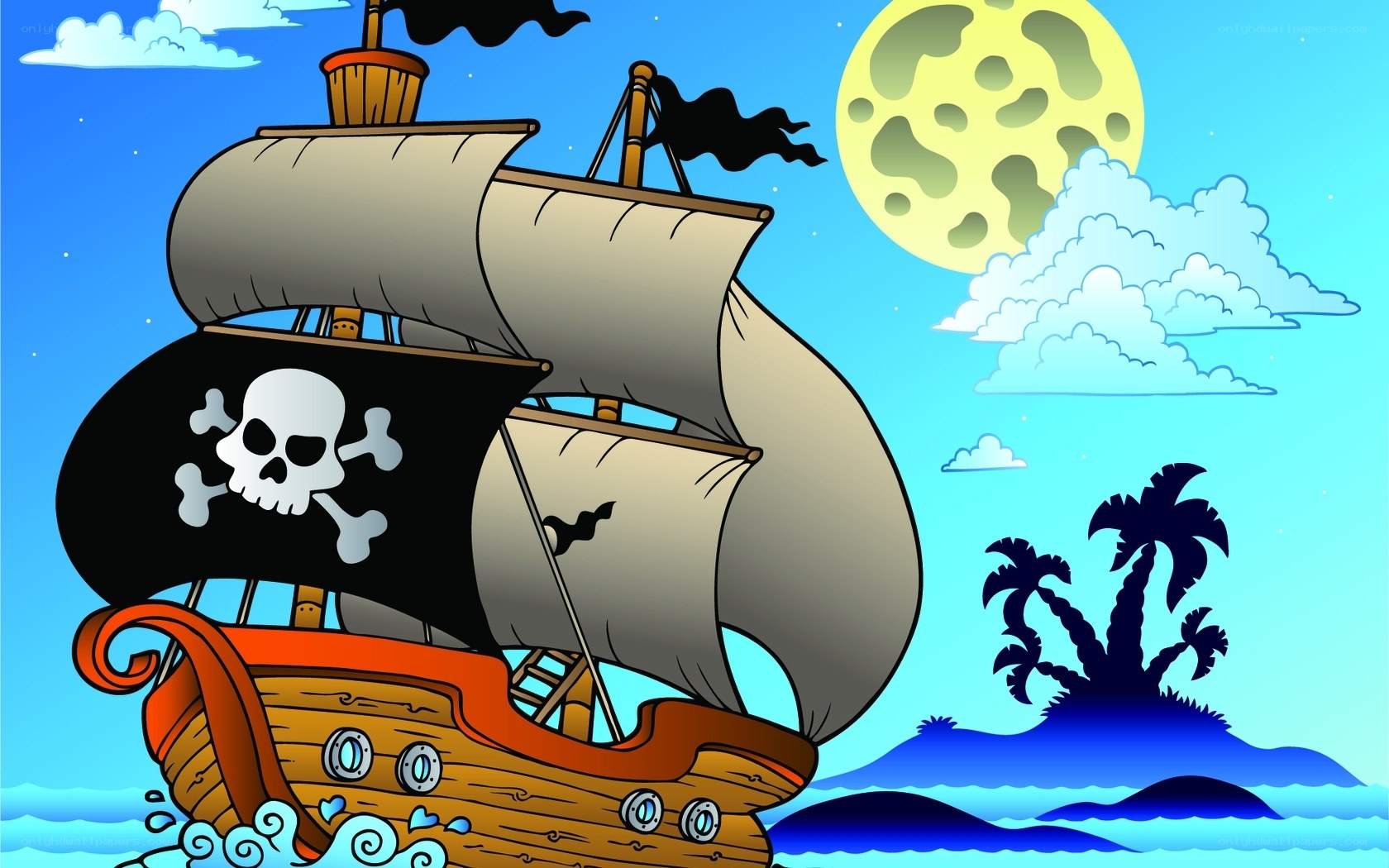 Pirate ship at sea