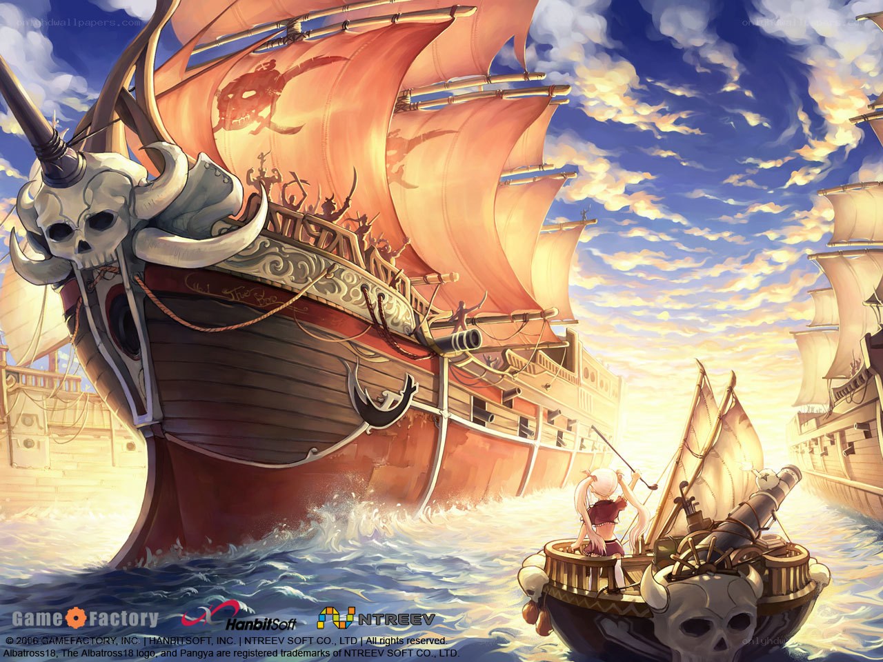 Pirate ship at sunset