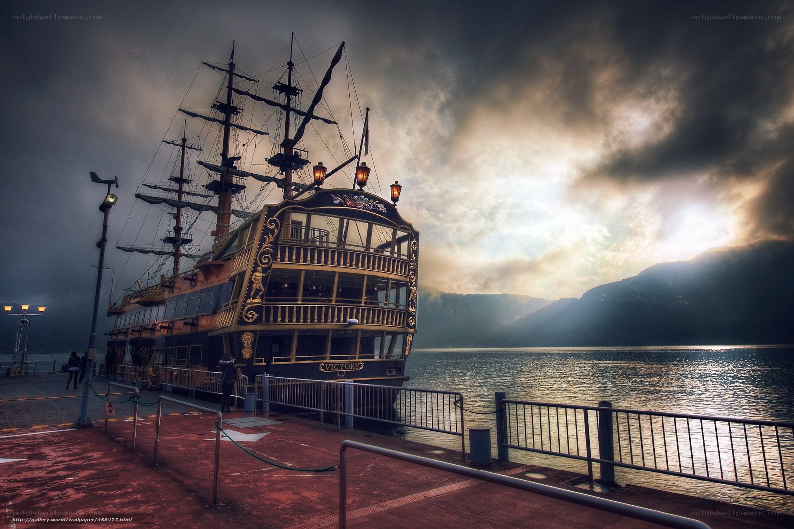 Pirate ship at sunset