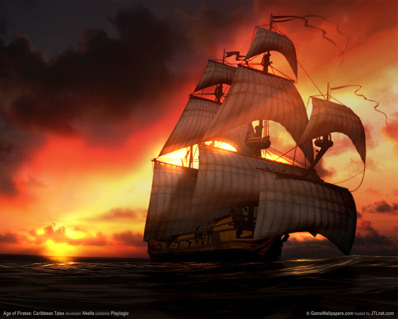 Pirate ship at sunset